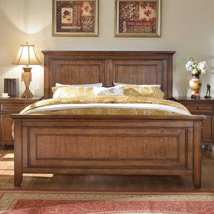 麦芮家居美式乡村红实木床经典棕色卧室高背1.5米双人床简约法式