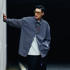 日系cityboy衬衫男港风内搭叠穿oversize格子衬衣外套男春潮百搭