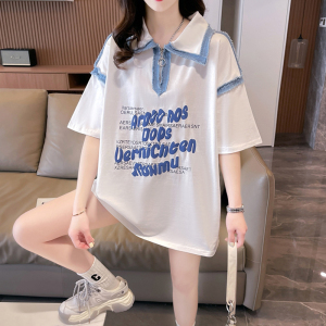 韩国POLO领短袖T恤少女春夏季2024新款学生时尚宽松学院风上衣服