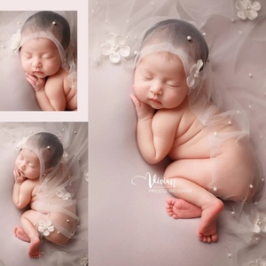 新生儿摄影钉珠纱裹布影楼宝宝照道具婴儿珍珠裹纱月子满月照装饰