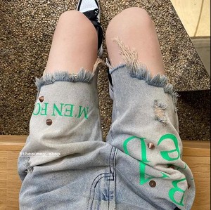 朋克y2k亚文化丨钉珠美式复古牛仔短裤毛边遮胯中裤胖m阔腿五分裤