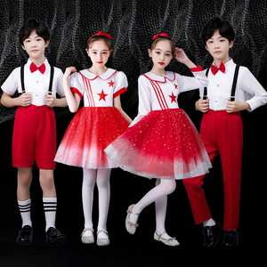 六一儿童演出服蓬蓬裙舞蹈幼儿园中小学生大合唱礼服表演红色套装