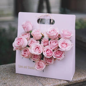 母亲节520爱心手提花盒鲜花礼盒包装盒防水折叠纸盒花艺插花材料