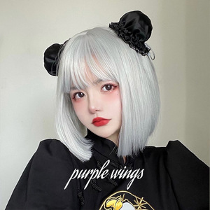 假发短发女夏季lolita银灰色网红韩式波波头圆脸二次元cos全头套