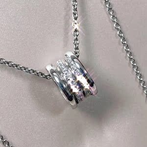 二手品 98新宝格丽bzero1系列弹簧密镶钻满钻18k白金项链