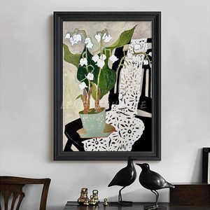 手绘油画马蒂斯静物客厅卧室装饰挂画法式黑白色花卉玄关桌面摆件
