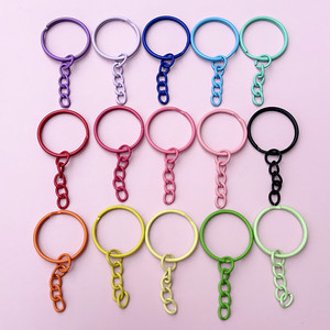 彩色烤漆钥匙圈加4节链条 手工DIY饰品配件25MM平面钥匙圈带链
