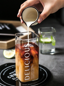 日本制方形水杯 透明玻璃杯子ins风设计小众咖啡牛奶杯饮料杯家用