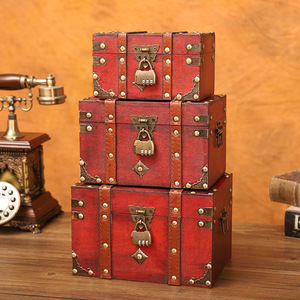 欧式复古盒子 木质方形首饰盒 木制复古箱子道具 收纳储物工艺品