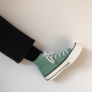 薄荷绿复古帆布鞋女