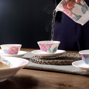 国瓷红官窑绣球花语12/26头盖碗功夫茶具醴陵釉下彩手绘瓷器高端