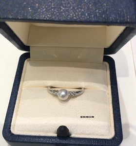 金实佳法国代购直邮 mikimoto御木本 阿古屋珍珠 白金镶钻 戒指