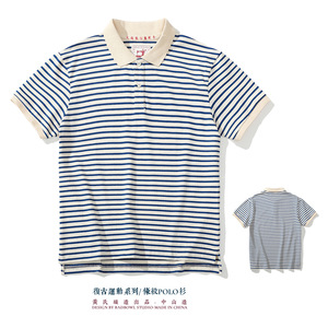 0035人付款淘宝tballer海魂条纹polo衫男日系街头原创国潮短袖刺绣