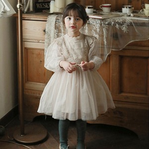 2023春款 草莓珊 韩国童装儿童女孩法式灯笼袖薄纱连衣裙