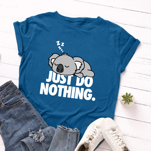 欧美女装Women T-shirt小熊JUST DO NOTHING宽松薄款短袖t恤女