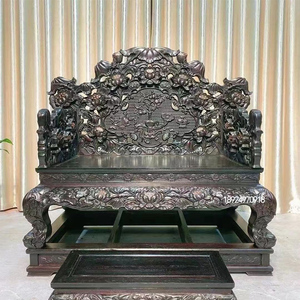 中式仿古主人椅实木雕龙皇帝宝座明清古典荷花圈椅太师禅修打坐椅
