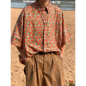 徐江同款花衬衫复古着vintage80年代港风男潮牌冰丝沙滩衬衣短袖