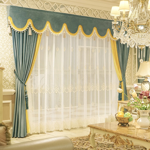 新款欧式客厅奢华大气天鹅绒布窗帘头幔美式乡村现代成品窗帘定制