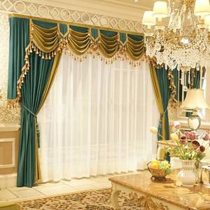 宫廷欧式窗帘豪华客厅奢华大气真丝绒遮光窗帘幔帘头别墅窗帘成品