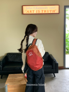 韩版小众菱形拼色防水尼龙大容量双肩包女大学生休闲运动书包背包