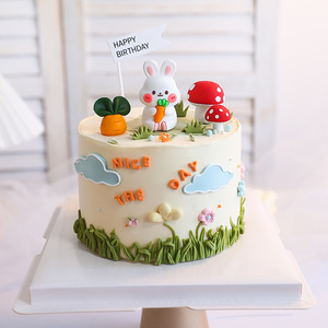 森系可爱胡萝卜小兔子生日蛋糕装饰摆件红色小蘑菇房子烘焙装饰