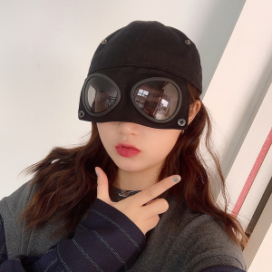 眼镜飞行员帽子女棒球帽男鸭舌纯棉时髦潮流时尚遮阳墨镜眼睛街头