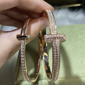 t家2020新款t1手镯18k玫瑰金真金真钻石易烊千玺同款满钻情侣手镯