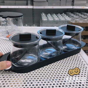 新品 宜家代购 celebrera瑟勒布列达玻璃调味罐3件套带勺子厨房