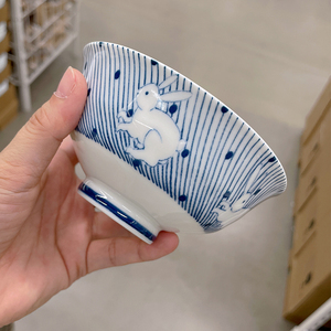 日式福兔陶瓷碗盘碟家用釉下彩餐具4.5寸米饭碗粥碗菜盘面碗勺子