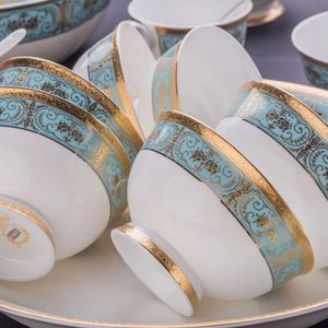 莱瑞福家瓷高档骨瓷浮雕碗碟套装家用饭碗盘碟北欧式餐具送礼套装