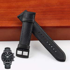 阿玛尼AR1970休闲真皮牛皮表带22mm接口黑色橡胶底男款针扣手表带