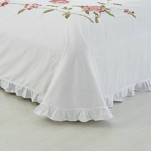 福绣白色刺单件全棉床圆荷叶边纯1.8/被单棉床单2.0m立得角绣花图片