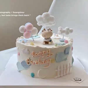 小牛蛋糕装饰摆件 牛宝宝满月百天周岁生日甜品台装扮小奶牛公仔