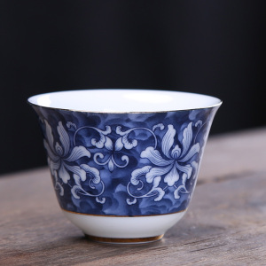 青花瓷品茗杯主人杯单杯陶瓷家用小茶碗中式功夫茶杯茶道茶具用品