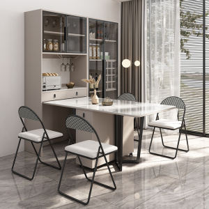 岩板折叠餐桌餐边柜一体多功能家用小户型伸缩餐桌柜储物酒柜组合