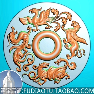 四神兽仿古四大神兽玄武朱雀青龙白虎玉雕精雕图jdp浮雕图bmp