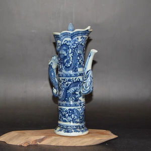 古董古玩官窑老瓷器收藏 清代乾隆年制青花竹节壶 包老包真老物件