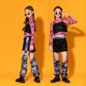 爵士舞服装女童嘻哈走秀街舞潮服架子鼓表演服露脐女孩jazz演出服