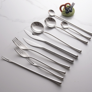 日式 304不锈钢镜面牛排刀叉勺筷子西餐具四件套长柄叉甜品勺全套