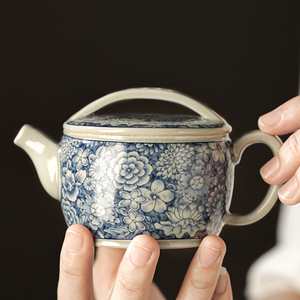 瓷都古瓷青花汉瓦茶壶陶瓷家用功夫茶具配件开片可养茶水壶泡茶器