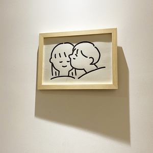 ins手绘可爱情侣简约床头挂画亚当夏娃简笔画线条摆台墙挂装饰画