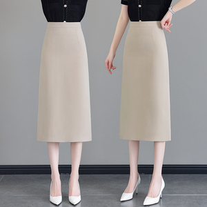 西装半身裙女士2024夏季新款高腰时尚中长款薄款开叉一步包臀裙子