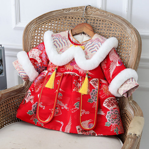 宝宝周岁礼服女冬装中国风抓周衣服女童唐装连衣裙生日加厚拜年服