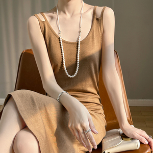 真丝羊绒法式吊带连衣裙子高级设计感赫本风长裙春夏女装2024新款