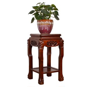 放花瓶的架子实木长方形花架子仿古客厅多层老榆木兽头花几阳台整