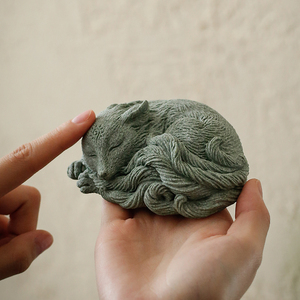 青砂石狐狸灵狐动物茶宠摆件创意微景观造景吉祥物工艺品装饰品