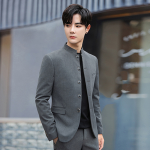 中华立领中山装男青年修身套装国潮中国风男装男士年轻人77人付款398