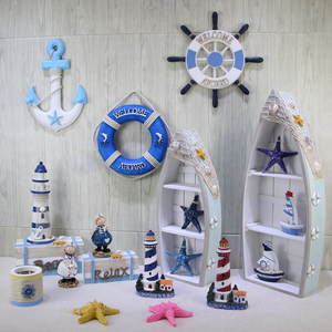 地中海风格创意摆件家居装饰摆台灯塔帆船模型海洋橱窗船舵小摆设