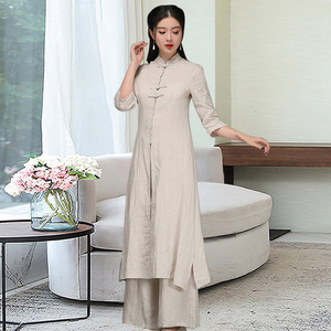民国风复古女装古代服装禅服棉麻茶服改良版女时尚唐装套装两件套