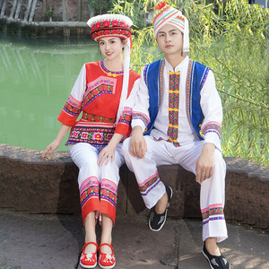 新款白族服装女成人演出服红色云南大理白族舞蹈服少数民族风套装